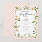 011 Terracotta Rust Floral Daisy Plaid Baby Shower Einladung (Vorne/Hinten)