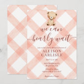 011 Terracotta Teddy Bear Gingham Baby Shower Einladung (Vorne/Hinten)