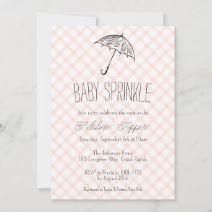 011 Terrakotta-Schirm Gingham-Baby-Sprinkle-Einlad Einladung