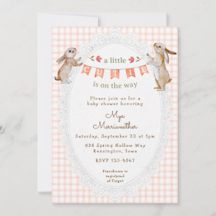 011 Terrakotta Süßer Hase Gingham Baby Shower Einladung