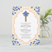 012 Copper Blossom Rustic Kreuz Design Taufe Einladung (Stehend Vorderseite)