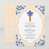 012 Copper Blossom Rustic Kreuz Design Taufe Einladung (Vorne/Hinten)