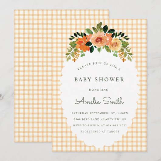 012 Copper Gingham Baby Shower Invitations Einladung (Vorne/Hinten)