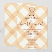 012 Copper Teddy Bear Gingham Baby Shower Einladung (Vorne/Hinten)