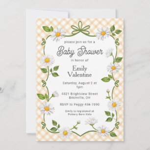 012 Kupfer Rost Floral Daisy Karo Baby-Party Einladung