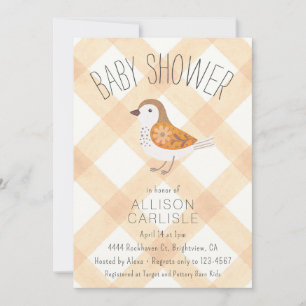 012 Kupfer Süße Blumen-Vogel Gingham-Baby Shower Einladung
