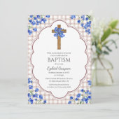 013 Chocolate Blossom Rustic Cross Design Baptism Einladung (Stehend Vorderseite)