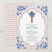 013 Chocolate Blossom Rustic Cross Design Baptism Einladung (Vorne/Hinten)