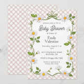 013 Chocolate Brown Floral Daisy Plaid Baby Shower Einladung (Vorne/Hinten)
