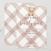 013 Chocolate Brown Teddy Bear Gingham Baby Shower Einladung (Vorne/Hinten)