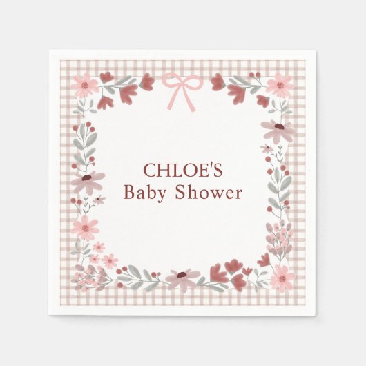 013 Chocolate Brown Wildflower Bow Gingham Shower Serviette (Vorderseite)