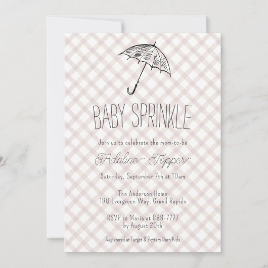 013 Schirm Gingham Baby Chocolate Sprinkle Einladung (Vorderseite)