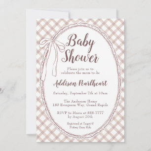 013 Schokolade-Erbstück-Spitze-Gingham-Baby-Party Einladung