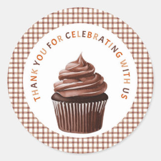 013 Schokoladen-Cupcake Gingham Danke Aufkleber