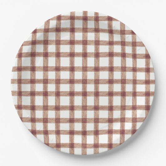 013 Schokoladen-Wasserfarbe-Gingham-L-Papierteller Pappteller (Vorderseite)
