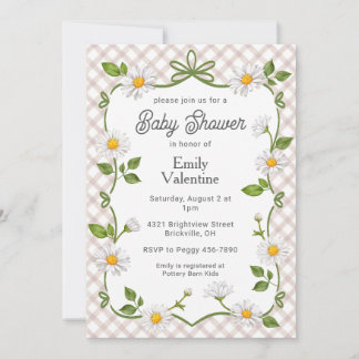 013 Schokoladenbraune Blumen-Daisy-Karo-Baby-Party Einladung