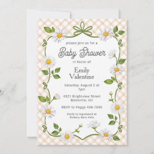 014 Latte Braune Florale Daisy Karo Baby Shower Einladung
