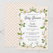 014 Latte Brown Floral Daisy Plaid Baby Shower Einladung (Vorne/Hinten)