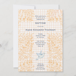 014 Latte Dove Botanical Kreuz Gingham Taufe Einladung