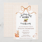 014 Latte Eichhörnchen Eichel Gingham-Schleife Bab Einladung (Vorne/Hinten)