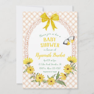 014 Latte Gelbe Gänseblümchen Schleife Gingham Bab Einladung
