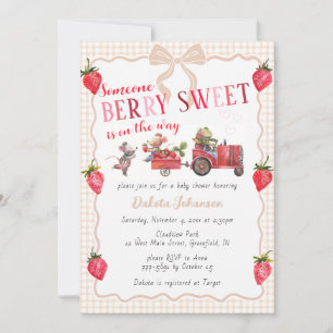 014 Latte Gingham Beeren Süße Farm Baby Shower Einladung
