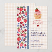 014 Latte Tan Beeren-Patchwork-Cupcake-Baby-Party Einladung (Vorne/Hinten)