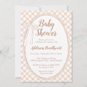 014 Latte Tan Erbstück Spitze Gingham Babyparty Einladung