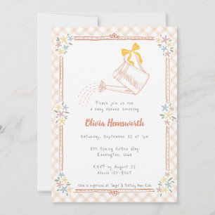 014 Latte Tan Gingham Gießkanne Baby Shower Einladung