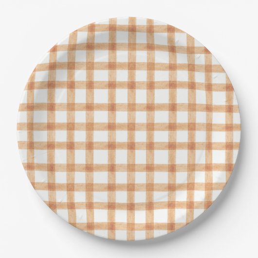 014 Latte Tan Watercolor Gingham L Papierplatten Pappteller (Vorderseite)