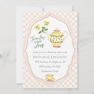 014 Latte-Zuckersüße Gingham-Teeparty-Baby- Shower Einladung