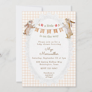 014 Latte Zuckersüßes Häschen Gingham-Baby-Party Einladung