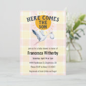 015 Lemon 007 Red Plaid Stork Boho Baby Shower Einladung (Stehend Vorderseite)