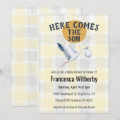 015 Lemon 020 Fog Sun Plaid Stork Baby Shower Einladung (Vorne/Hinten)