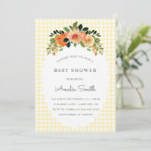 015 Lemon Floral Gingham Baby Shower Invitations Einladung (Stehend Vorderseite)