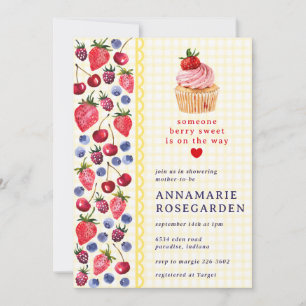 015 Zitronengelb Beerenfleck Cupcake Babyparty Einladung