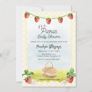 015 Zitronengelb Erdbeeren Picknick Baby Shower Einladung