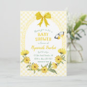 015 Zitronengelb Gingham Schleife Gänseblümchen Ba Einladung (Stehend Vorderseite)