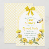 015 Zitronengelb Gingham Schleife Gänseblümchen Ba Einladung (Vorne/Hinten)