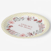 015 Zitronengelb Wildblumen-Bogenrahmen Gingham Pappteller (Schrägansicht)