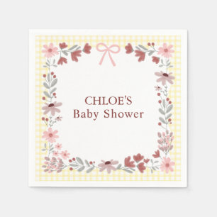 015 Zitronengelb Wildblumen-Schleife Gingham-Baby- Serviette