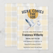 016 Marigold 020 Fog Sun Plaid Stork Baby Shower Einladung (Vorne/Hinten)