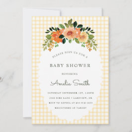 016 Marigold Floral Gingham Baby Shower Invitation Einladung