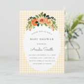 016 Marigold Floral Gingham Baby Shower Invitation Einladung (Stehend Vorderseite)