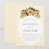 016 Marigold Floral Gingham Baby Shower Invitation Einladung (Vorne/Hinten)