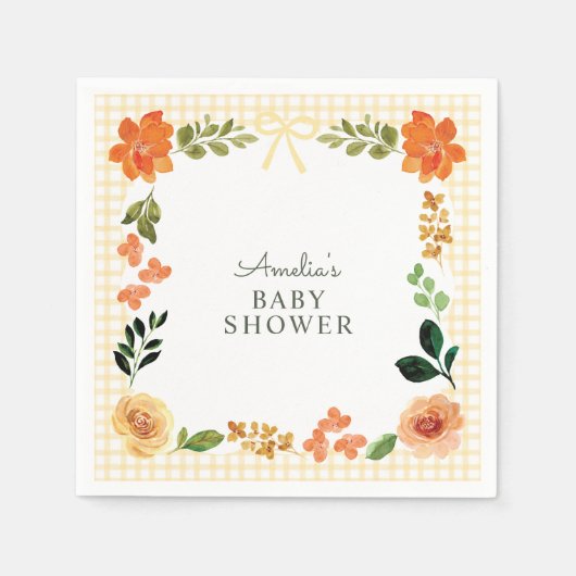 016 Ringelblume Floral Gingham Babyparty Serviette (Vorderseite)