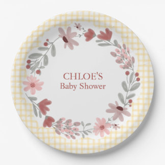 016 Ringelblume Wildflower-Bogenrahmen Gingham Pappteller