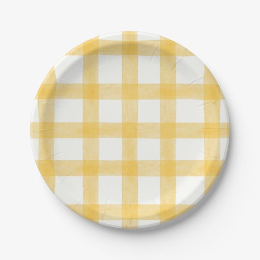 016 Ringelblumen-Wasserfarbe Gingham Kleine Papier Pappteller (Vorderseite)