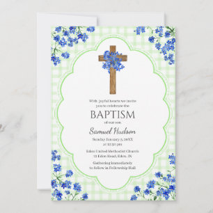 017 Moosgrün Blüten-Rustikalisches Kreuz-Design Ta Einladung