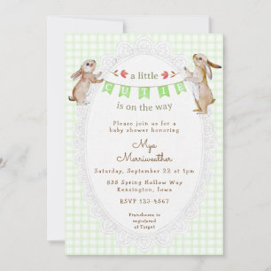 017 Moosgrün süße Häschen Gingham Baby Shower Einladung